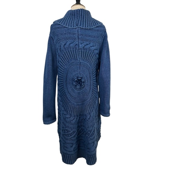BLUE WILLI'S New Indigo Dyed Duster CARDIGAN SWEATER S Cable Knit Chunky Artsy - Picture 5 of 16